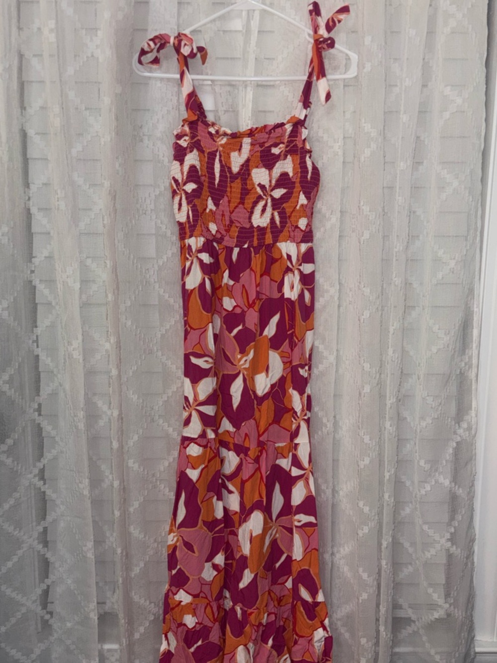 Japna Pink & Orange Smocked Maxi Dress